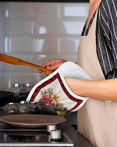 Miniatura 5 de Juego de 5 agarraderas de tela de toalla de Navidad para cocina, antideslizante y aislante de calor, juego de agarraderas de tela de toalla con