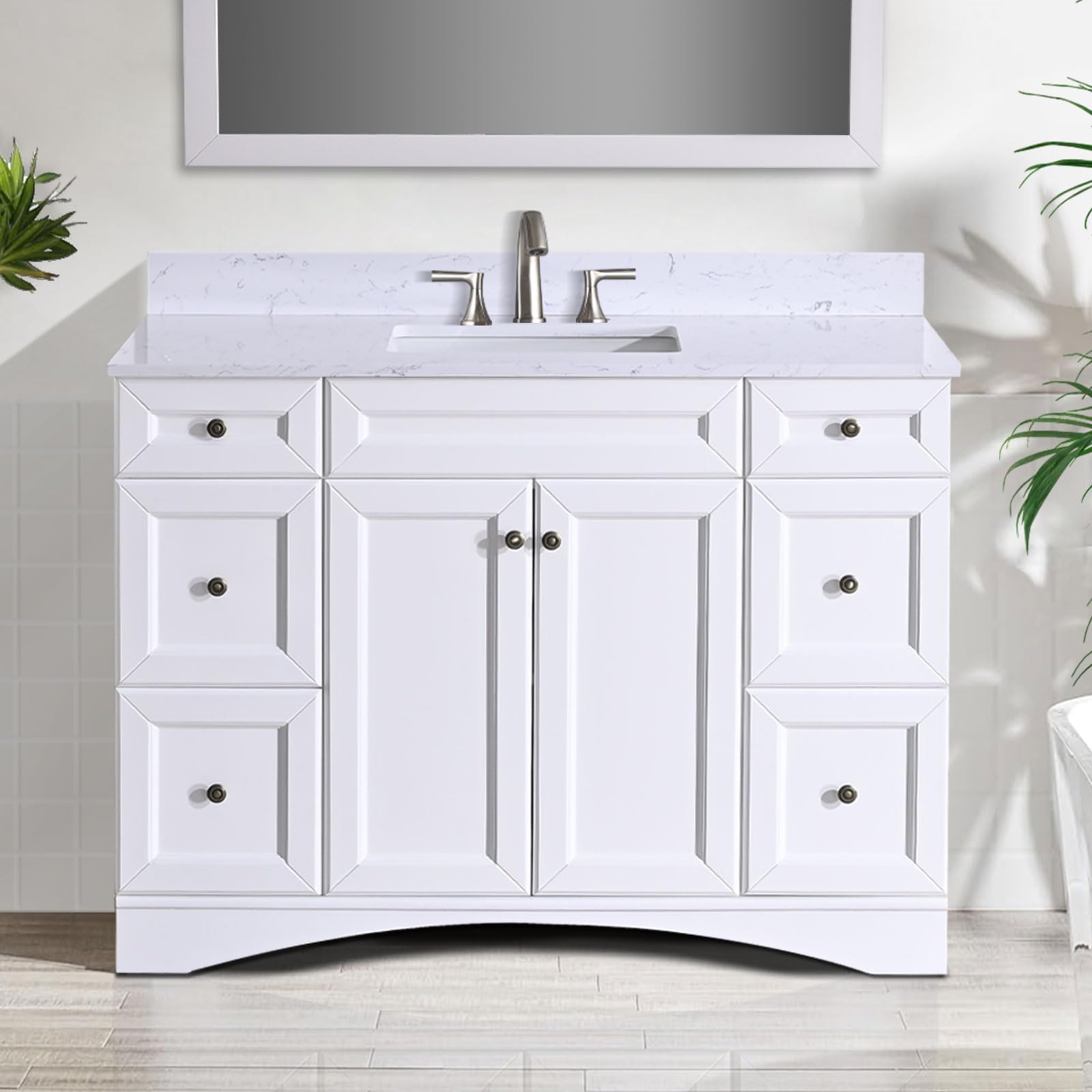 Amazon.com: HomeBeyond 48 Inch Bathroom Vanity with Sink & Ceramic Top ...