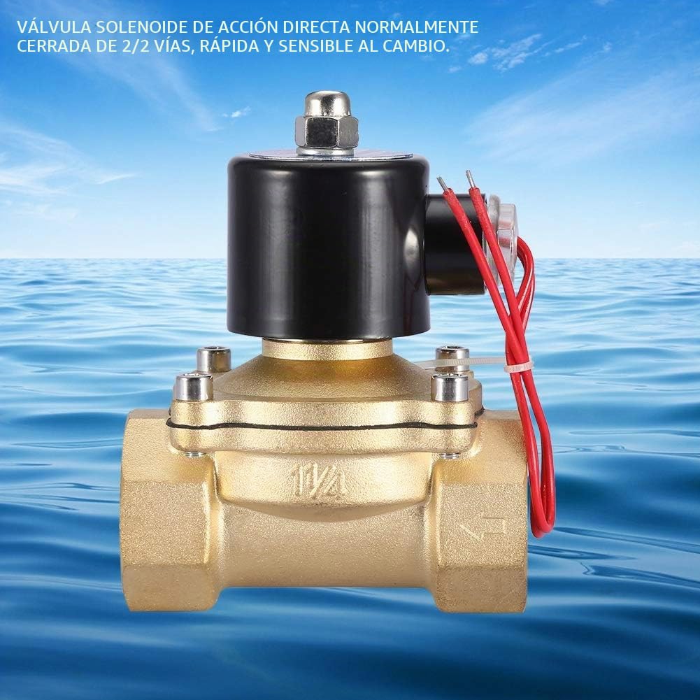 Jadeshay Electroválvula Eléctrica,AC220V 1-1/4" Válvula Solenoide 2 Posiciones 2 Vías Válvula Electromagnética Normalmente Cerrada DN32 Válvula Magnética Electroválvula Latón para Control de Agua