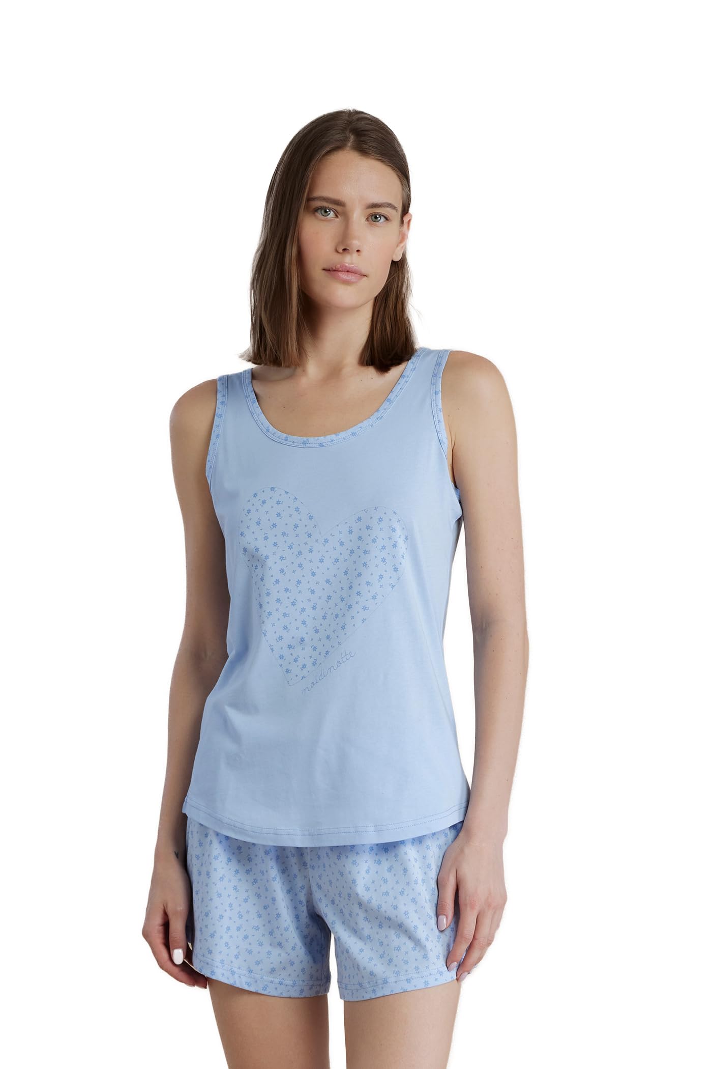 Noidinotte -Pigiama Donna in Cotone Top Spalla Larga e Pantalone Corto Articolo Little Flower