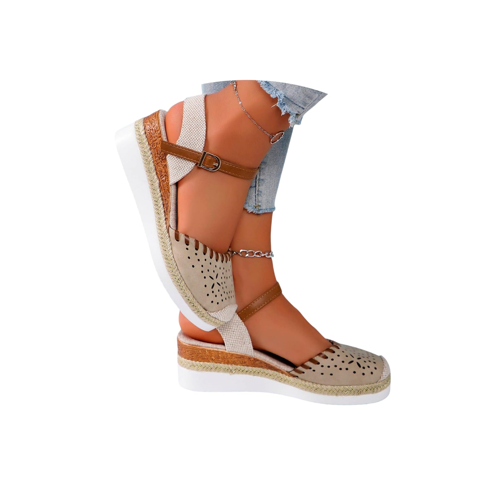 Closed Toe Platform Wedge Sandals Espadrilles Wedges for Women 2025 Dressy Flat Open Toe Comfortable Anti Slip Summer Shoes with Adjustable Buckle