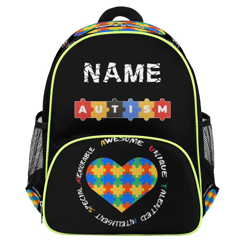 cfpolar Custom Kids Backpack for Boys Girls, Autism Awareness Personalized Name Toddler Backpack 14.2 Inch, Waterproof Casual Daypack Preschool