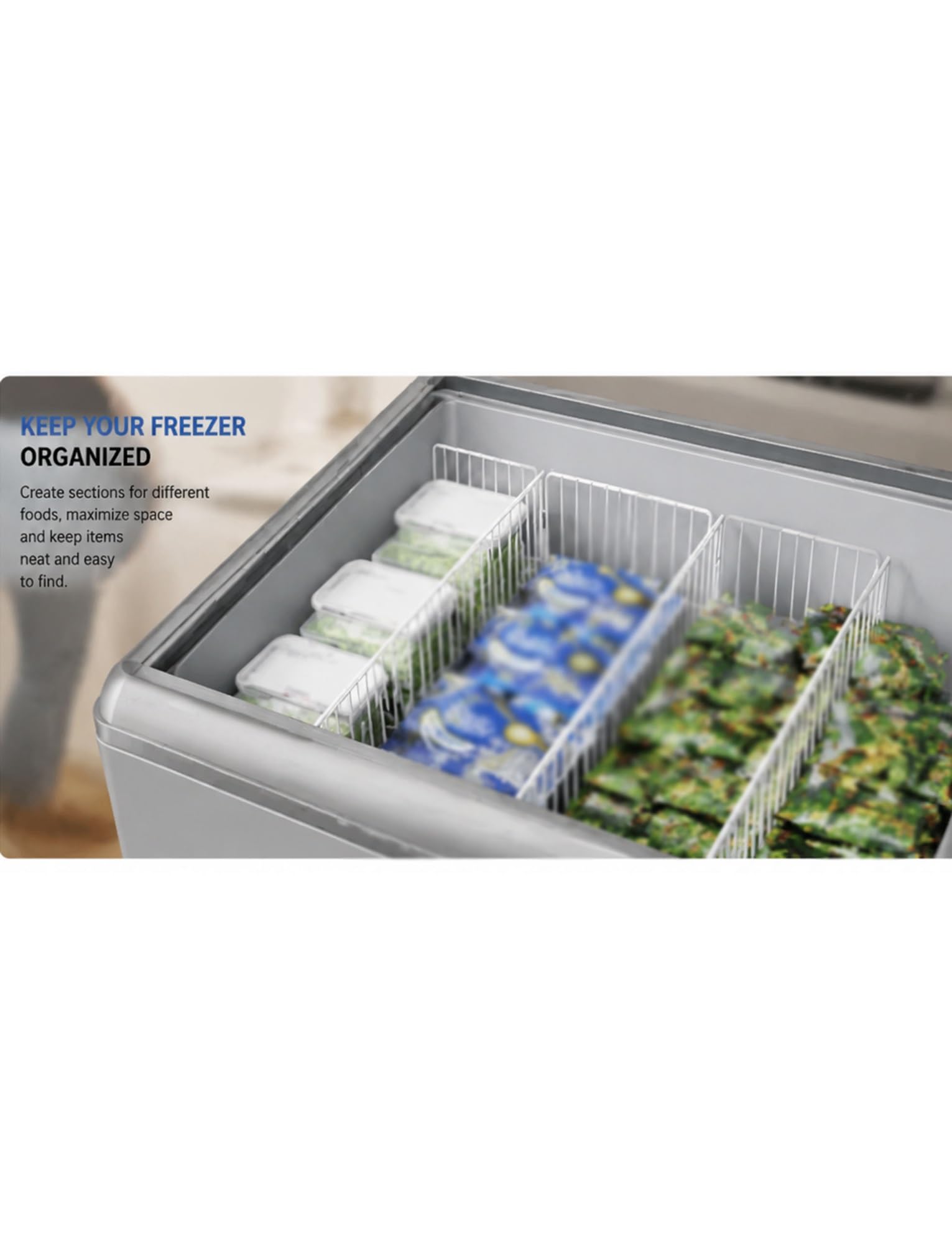 Separador de estante para congelador, rejilla universal frigorífico | Rejilla organizadora ajustable for congelador, estante metálico de acero resistente(65cm,61-91cm)