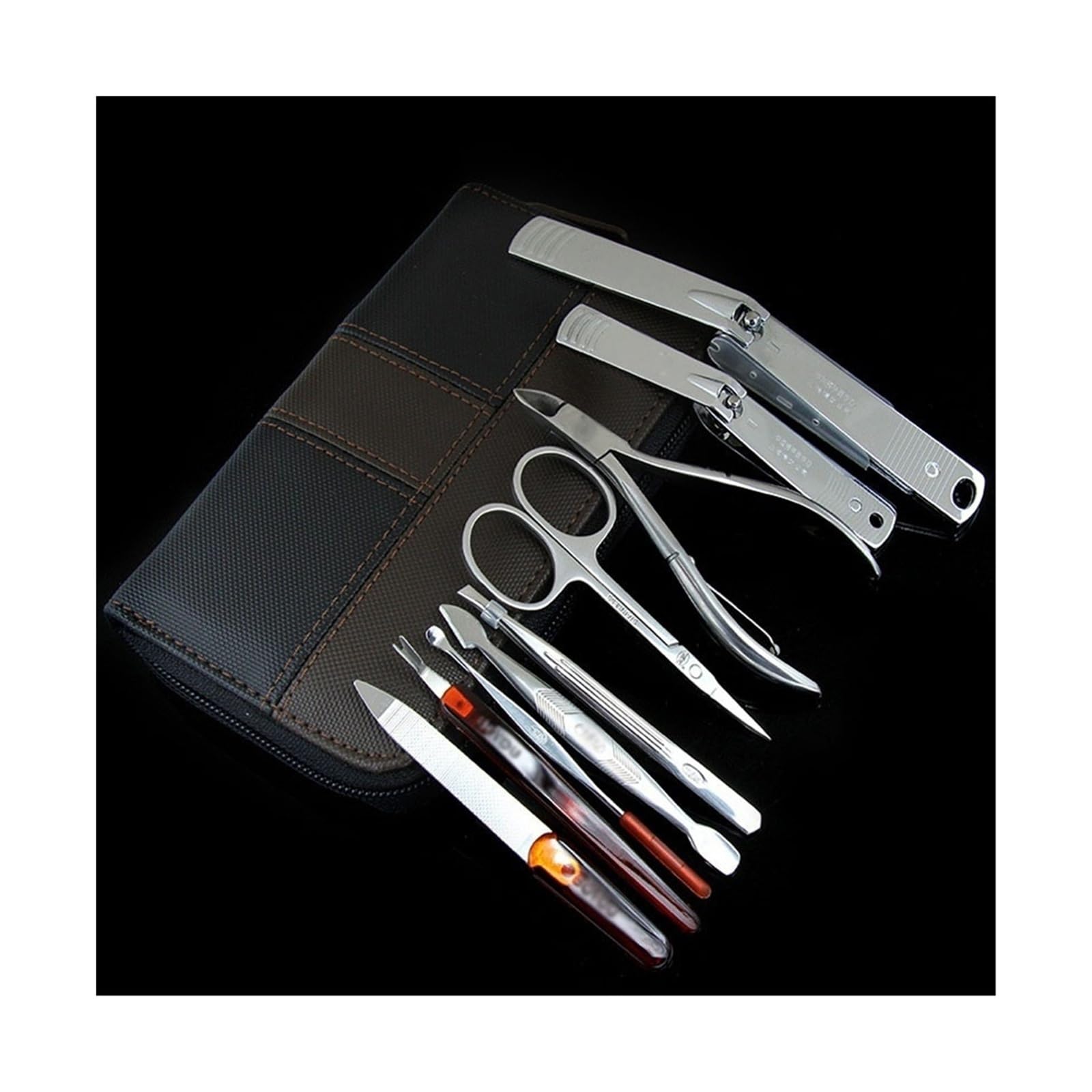 Kit de cortaúñas de 9 Piezas for manicura, Kit de cortaúñas portátil, Kit de Cuidado de pedicura Profesional de Acero al Carbono, Herramientas for el Cuidado de Las uñas con Estuche de Cuero