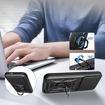 Aksesuarcim Xiaomi Poco X8 Pro ile Uyumlu Kılıfı Silikon Stand Yüzüklü Araç Tutucu Mıknatıslı Darbe ve Kamera Korumalı Tank Sürgülü Kapak Lacivert