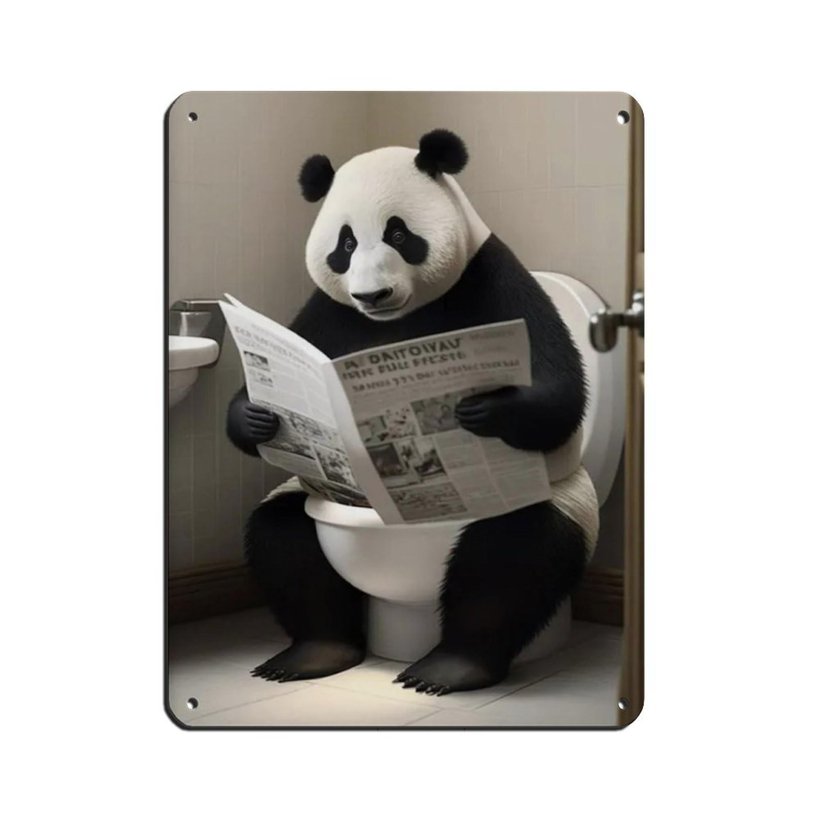 Panda Sitting on The Toilet Reading A Newspaper Tin Sign Vintage Metal Pub Club Cafe Bar Home Wall Art Decoration Poster Retro 12x16inch(30x40cm)