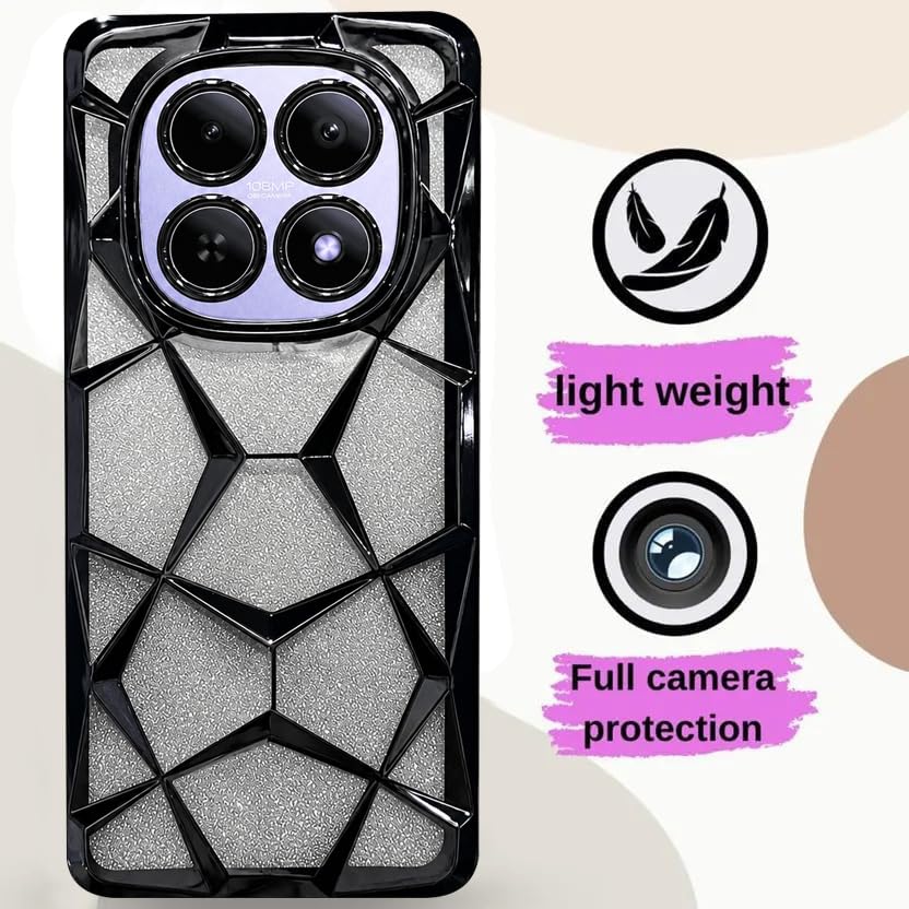 Image of VONZEE Gradient Glitter Case for Redmi Note 15, Luxury Electroplated 3D Cube, Diamond Bling Shiny Soft TPU Clear Shockproof Women Girls Protective Phone Cover (Black)