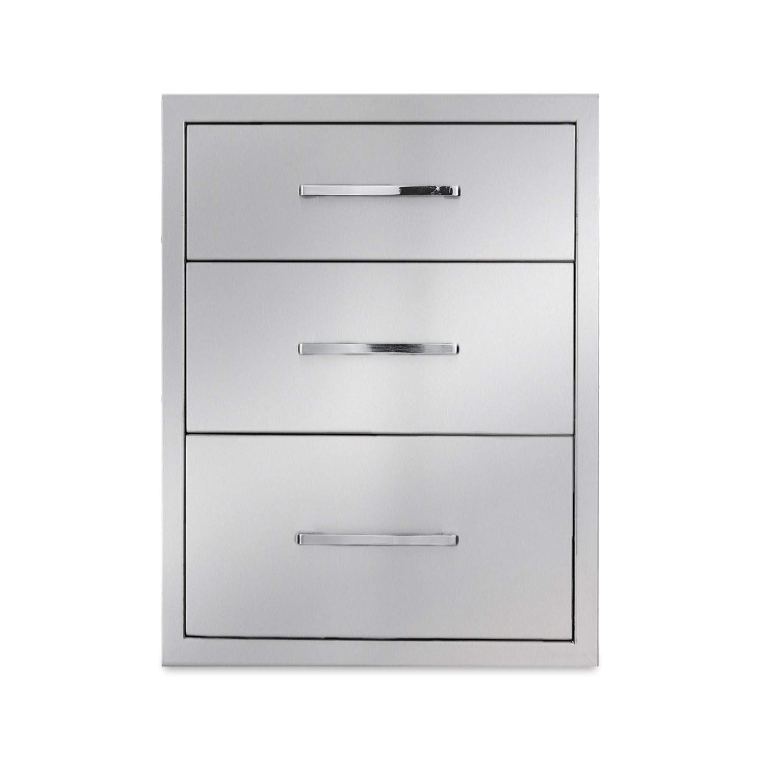Outdoor Kitchen Drawers Stainless Steel 3-Drawer BBQ Drawer 16" W x 21" H x 23" D Enclosed Built-in Drawer Flush Mount for Outdoor Kitchens & BBQ Islands