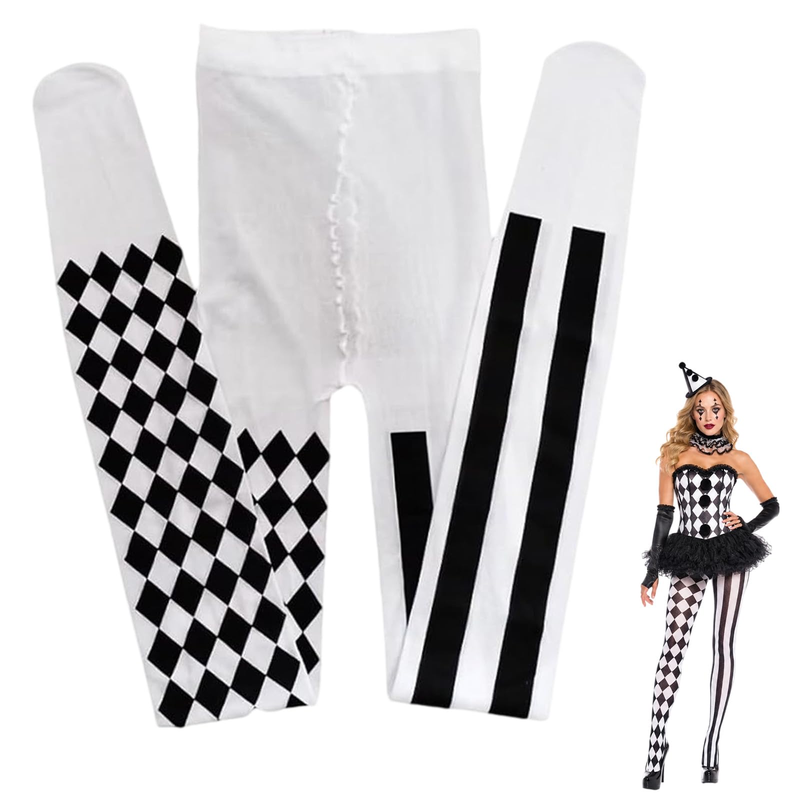 Black and White Striped Tights,Womens Clown Costume Halloween,Dark Lolita Knee-high Socks,Stripy Tights Women,Adult Clown Costume Accessories,Perfect for Halloween,Cosplay,Carnivals,Themed Parties (A)