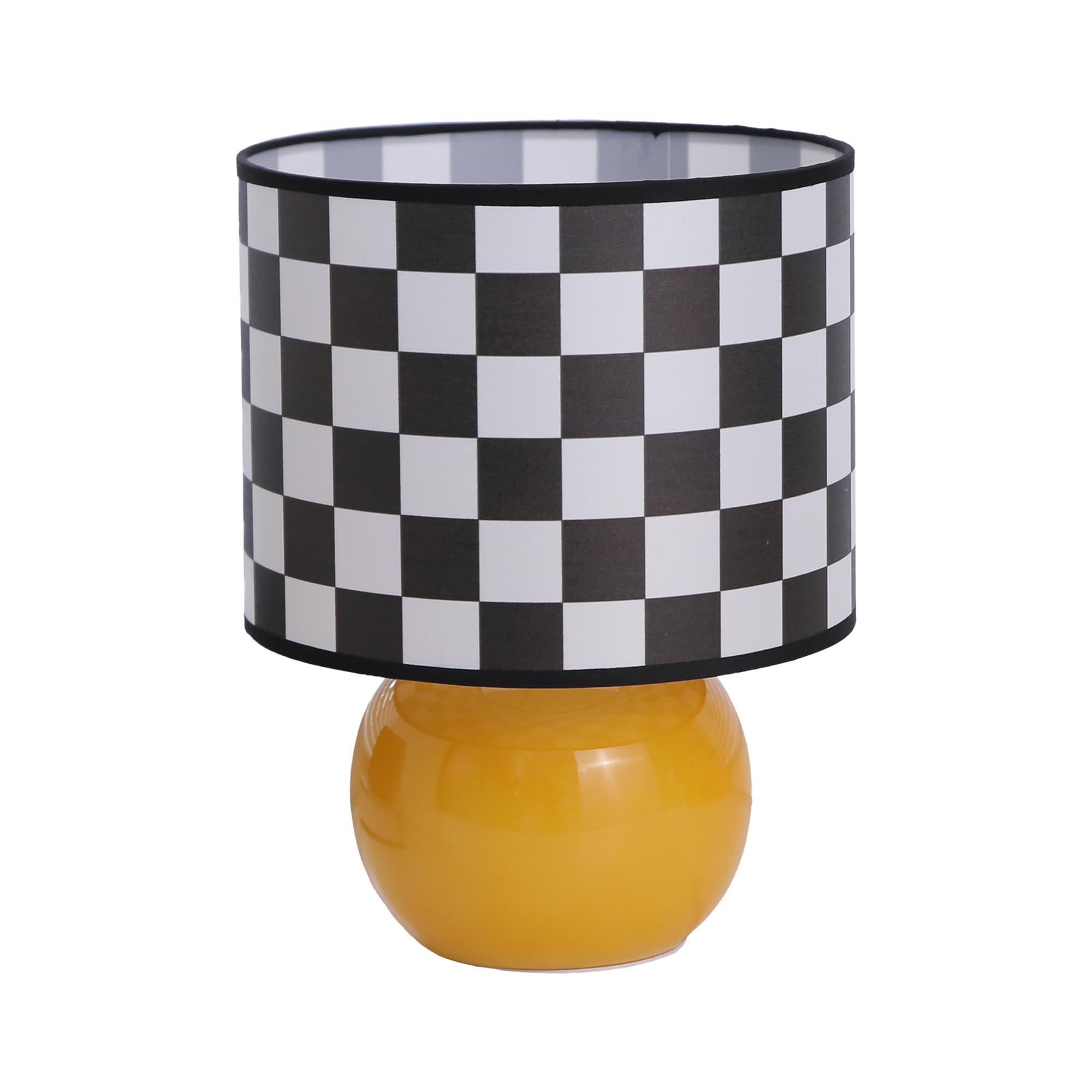 Kuber Industries Aesthetic & Modern Bedroom Lamp for Side Table | Office & Desk Table Lamp for Living Room and Home Decor with Fabric Chess Frame & Glass Base | Chess - Multicolor-WH004 1