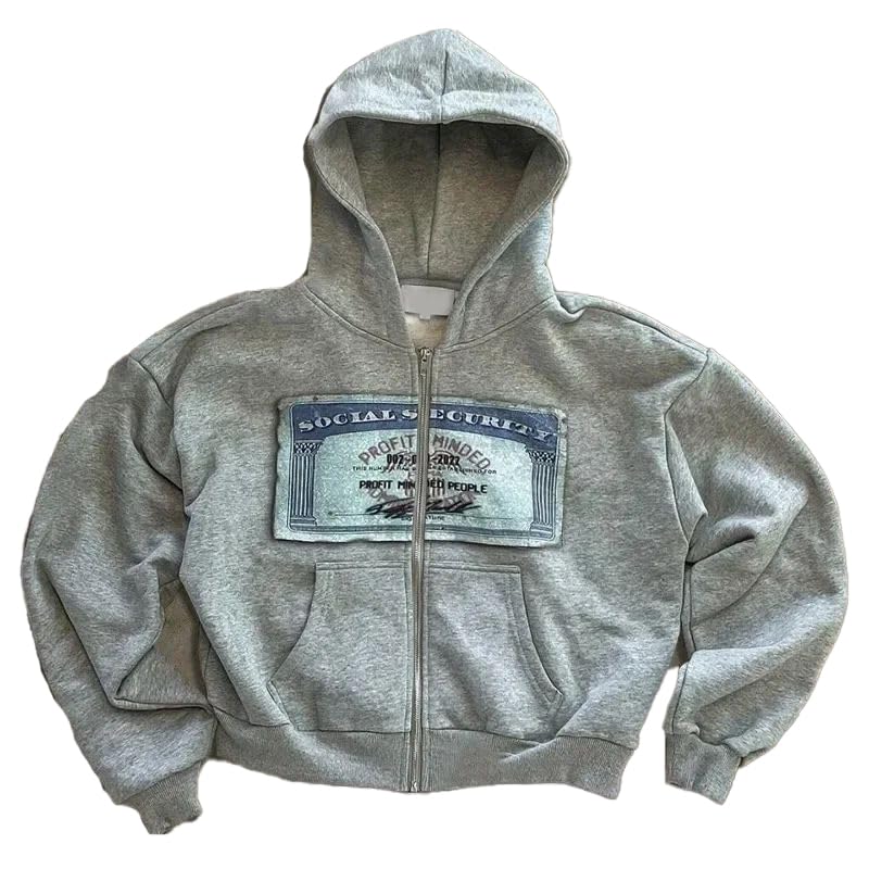 Crancious Y2k Oversized Graphic Hoodies Unisex Grunge Zip up Hoodie Cute Hoodies for Teen Girls and Boys 2000s Emo Clothes (GRAY Medium)