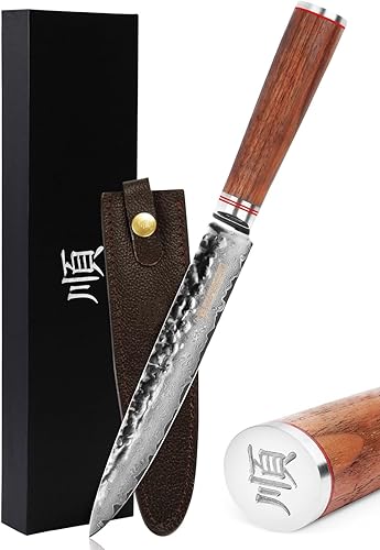 Miniatura 9 de YOUSUNLONG Cuchillo de filete de 12 pulgadas Max Yanagi Cuchillo Plus Sashimi japonés martillado acero Damasco mango de madera de nogal natural con