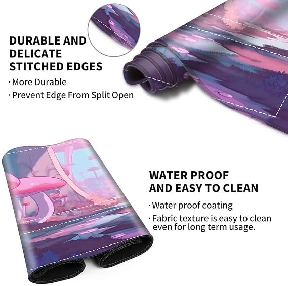 Playmat with Zones for MTG Card Game Playing, Game Mats Tabletop Magic Play Mats 24x14 Commander Deck Gaming Desk Duel Mat Card Gameplay Mats for Beginner, Anime Pink Mushroom Forest