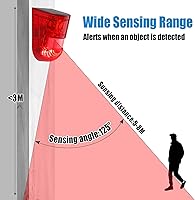 Vista 4 de Qualirey Alarma solar de sonido y luz, sensor de movimiento, sirena de seguridad para exteriores, 129 db, detector activado impermeable, alarma