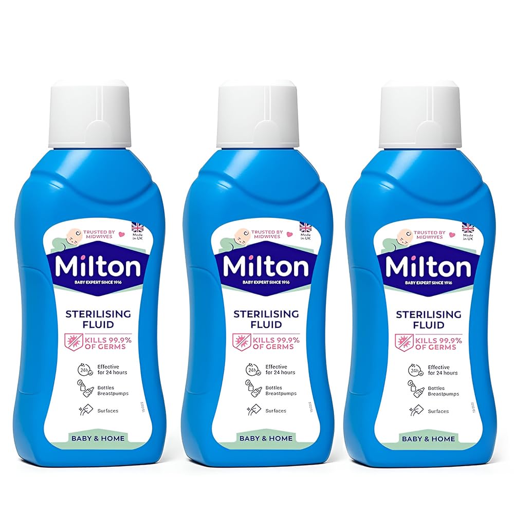 3 x Milton Sterilising Fluid 500ml – Baby Bottle & Feeding Equipment Steriliser Kills 99.9% of Germs – Effective Home & Travel Use for Bottles, Teats & Utensils