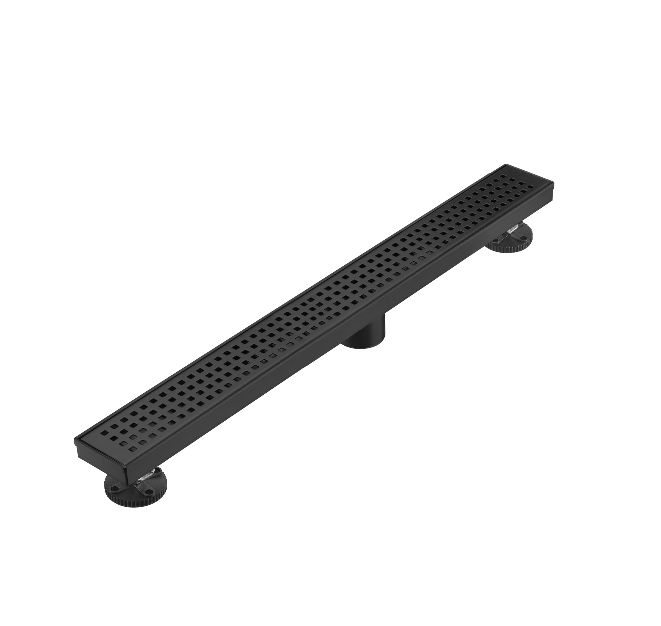 Linear Shower Floor Drain, Matte Black 30 Inch 304 Stainless Steel Bathroom Drains Kit, Long Rectangular Shower Trench Drain with Square Pattern Drain Cover & Hair Catcher