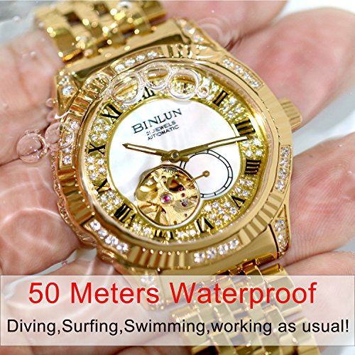 Image of BINLUN Men Wrist Watch Automatic Mechanical Gold Watch Self-Winding Stylish Men's Watches 18K Gold-Plated Luxury Wrist Watches for Men