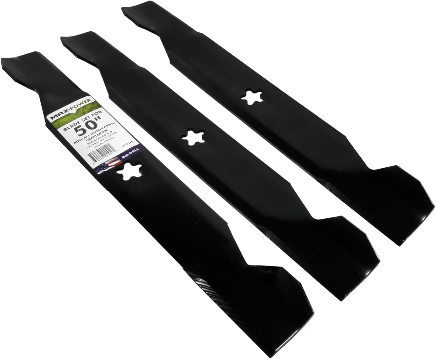 MaxPower 561724B 3 Blade Set for 50" Cut Craftsman, Husqvarna, Poulan Replaces OEM no. 137380, Black