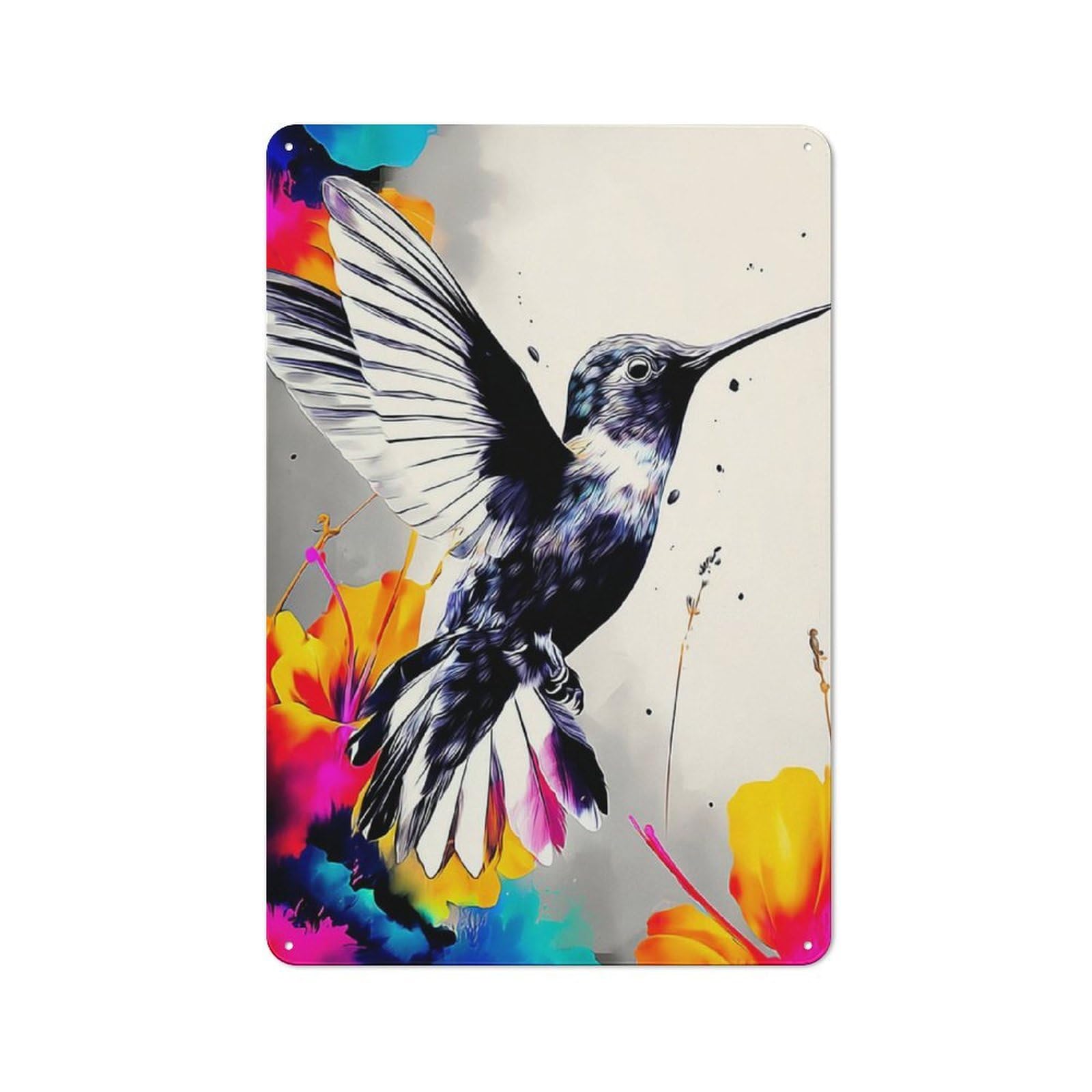 Junmoney Colorful Hummingbird In Flight Vintage Metal Sign With Design 30X20cm, Rustic Bar Wall Plaque For Bar, Kitchen, Garage Or Games Room