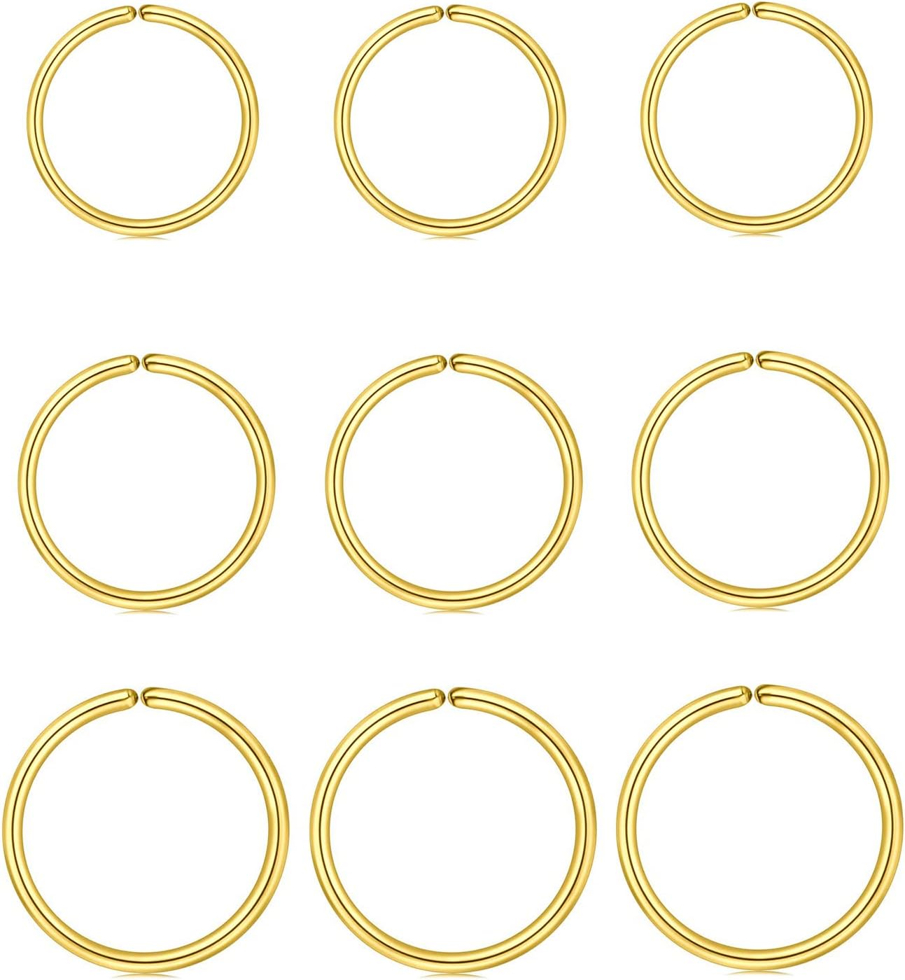 MODRSA 18g 20g 22g Nose Rings Hoops Silver Gold Hoop Nose Ring Surgical Steel Hypoallergenic Cartilage Hoop Earring Thin Helix Earring Hoops Tiny Small Lip Rings Piercing Jewelry 6mm 8mm 10mm