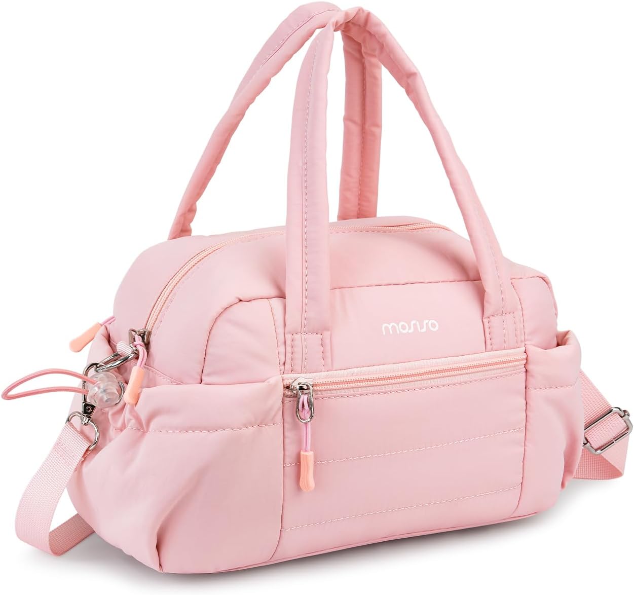 MOSISO Cute Small Gym Bag for Women, Mini Travel Duffle Bag Carry on Weekender Bags with Three Horizontal Stripes Front Pocket, Lightweight Tote Men Women for Travel, Sports, Fitness, Yoga, Pink