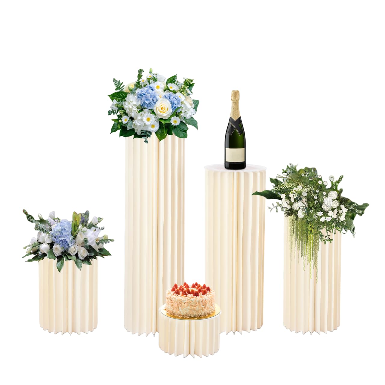 5 pezzi di cartone per matrimonio, colonna di fiori, vaso pieghevole in cartone, display a colonna con coperchio in acrilico, supporto per fiori pieghevole, colonna decorativa per matrimonio