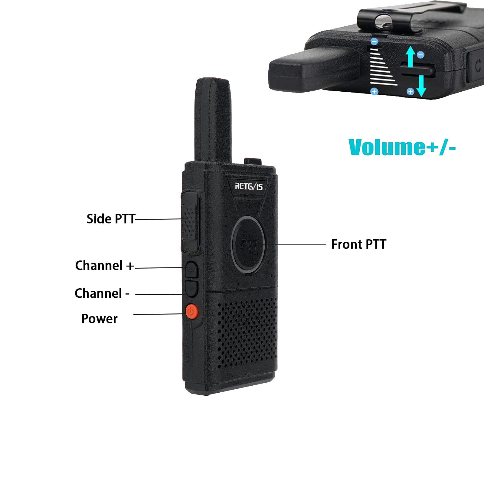 Retevis RT618 Walkie Talkie, PMR446 Senza Licenza 1000 mAh Walkie Talkies Ricaricabili, Ultra-Sottile Doppio PTT Ricetrasmittenti Portatile Mini USB Walkie Talkie (Nero, 1 Coppia)