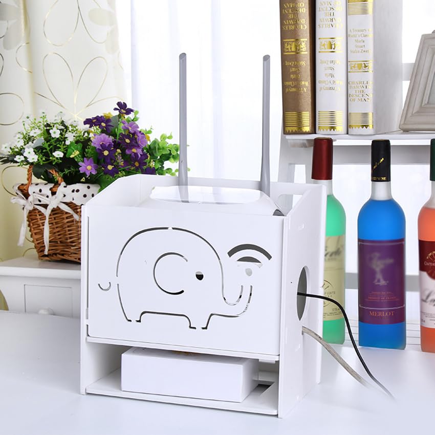 Boîte de gestion de câbles en bois – Boîte de rangement pour routeur sans fil Wi-Fi de bureau