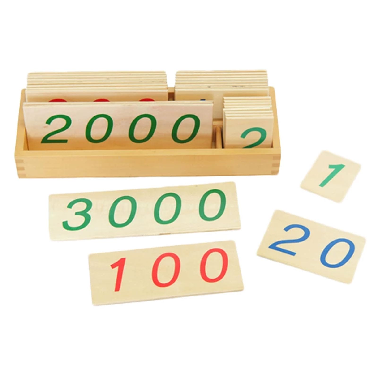 Montessori Holz-Zahlenkarten 1-1000/1-3000/1-9000 | Stellenwert Mathematik Lernmaterial, Dezimalsystem Zahlenplättchen mit Aufbewahrungsbox, Zählpädagogisches Spielzeug