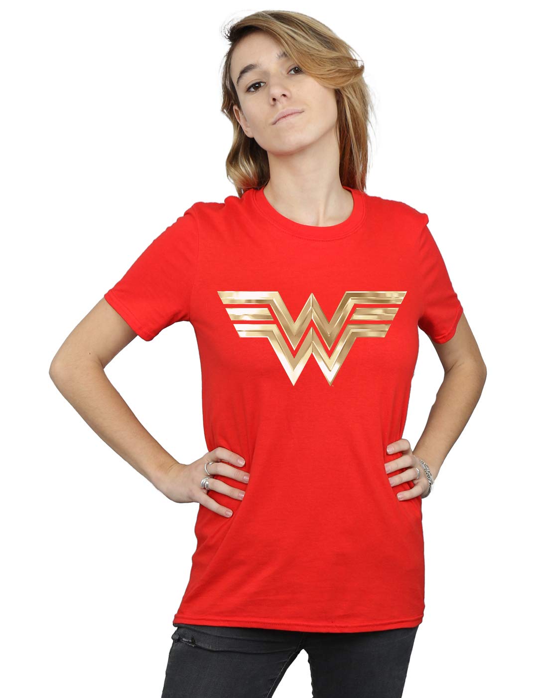 Absolute Cult Women's Red Dc Comics Wonder Woman 84 Gold Emblem Boyfriend Fit T-Shirt XX-Large