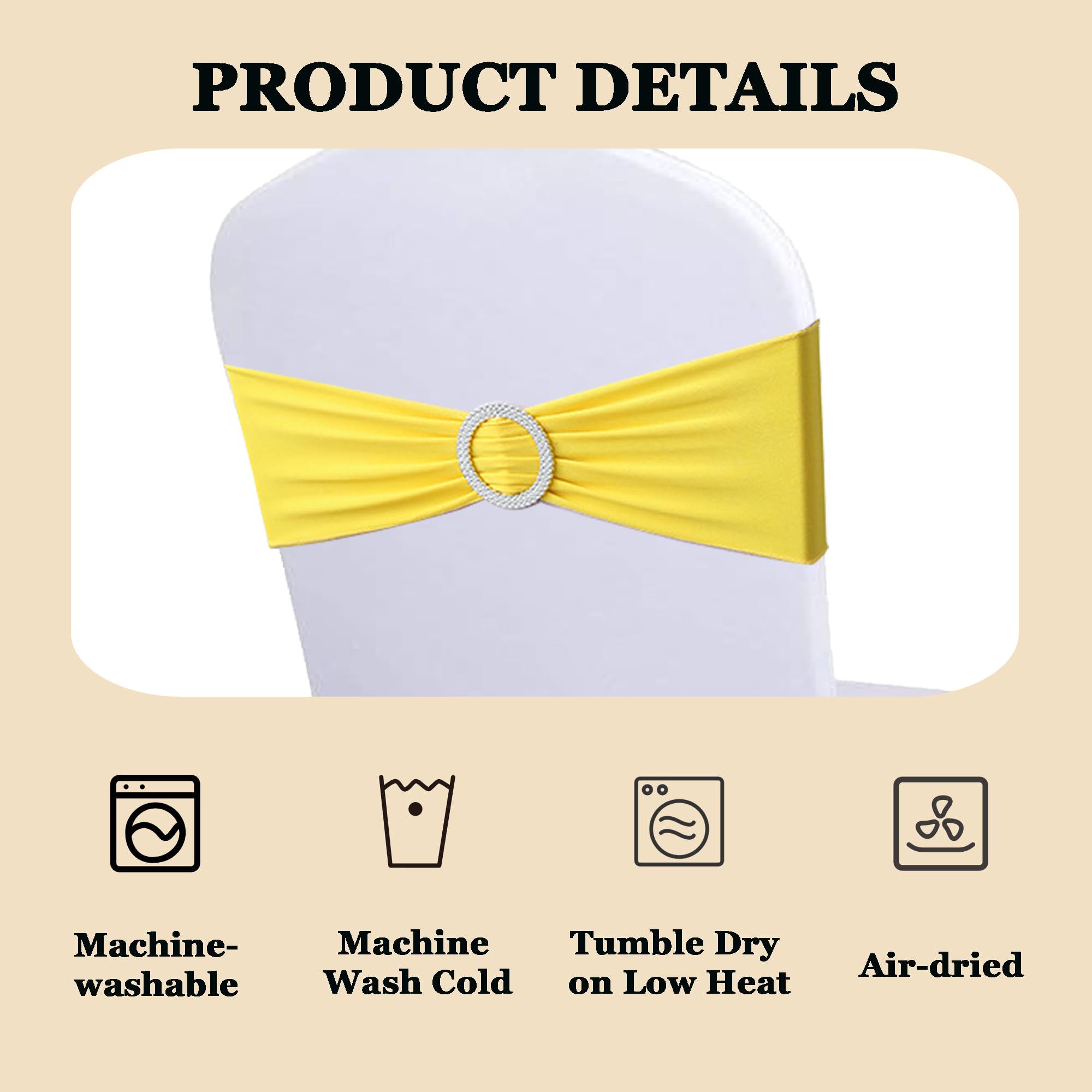 50 Bandas Elásticas para Sillas con Hebilla, Lazos Elásticos para Silla para Decoración de Sillas, Bodas, Banquetes, Recepciones, Fiestas De Cumpleaños (Amarillo)