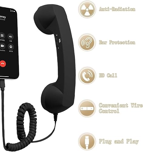 Miniatura 2 de Retro Phone Handset, Cell Phone Receiver with Microphone & Speaker, Vintage Old School Telephone Handset for Mobile Phone Tablet Laptop, 90s Style
