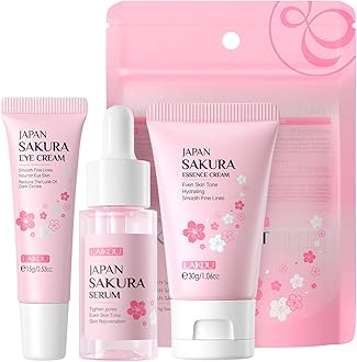 LAIKOU Skin Care Set JAPAN SAKURA Beauty Gift Sets Skin Care Kit with Serum, Eye Cream, Face Cream Travel Kit for Women Wife Mom Teen Girls TSA-friendly Sizes Christmas Gift 3pcs