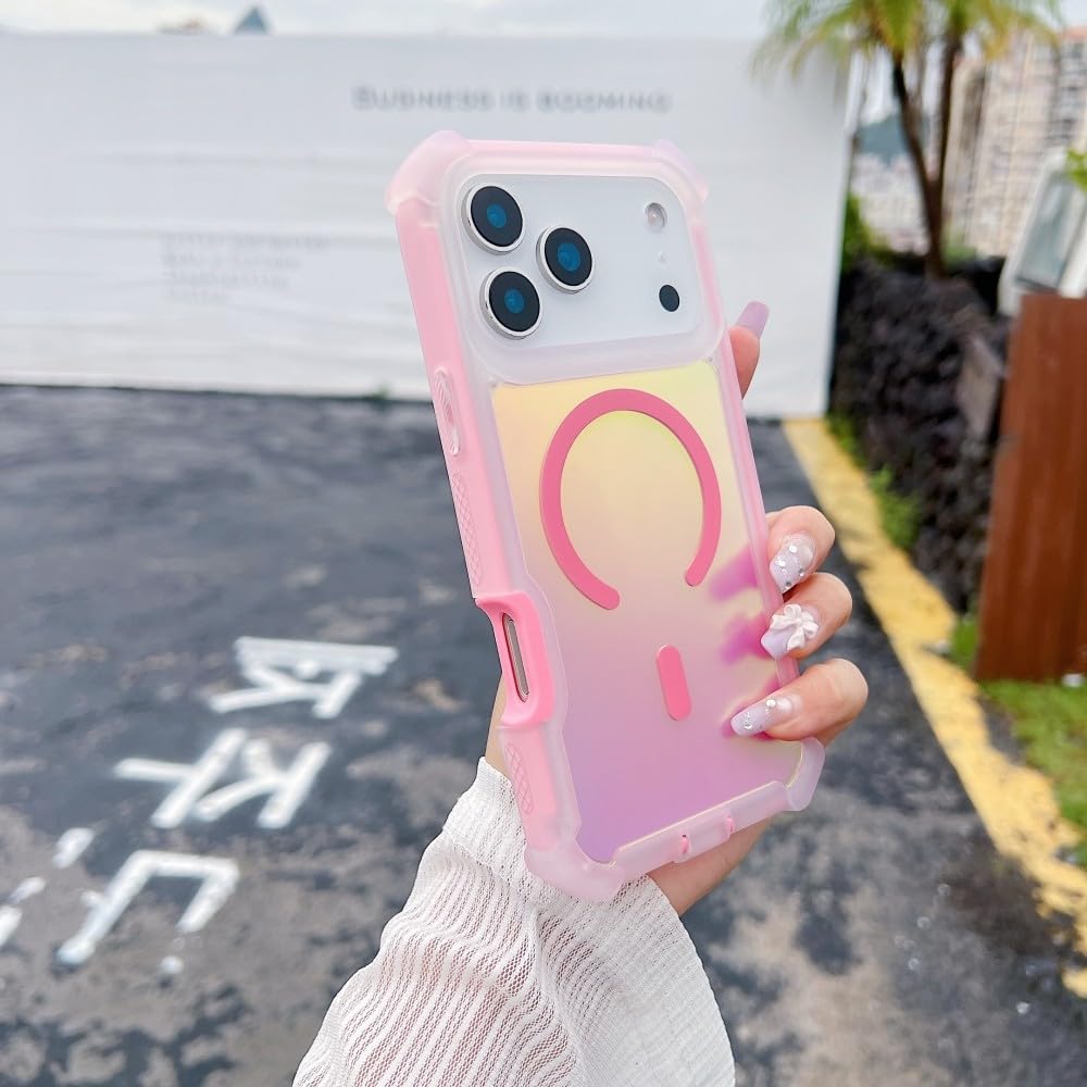 Generic Schutzhülle kompatibel mit iPhone 17 (Farbe: Pink), solide, harte transparente Rückseite, magnetische Silikonhülle