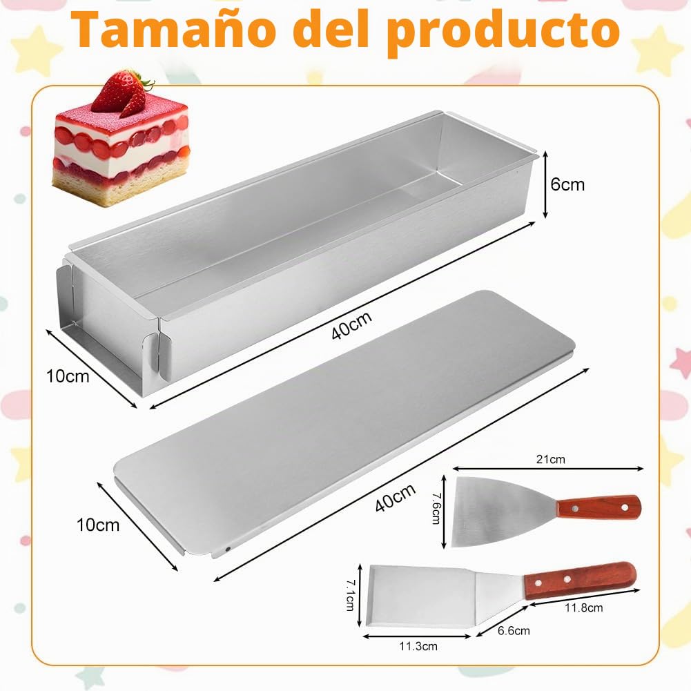 Yuragim Molde Rectangular de Mousse, Ajustable Forma de Tiramisú de Aleación de Aluminio para Mousse y Tiramisú, Molde Rectangular con tapa de acero inoxidable para Tartas, Tostadas, Hornear y Decorar