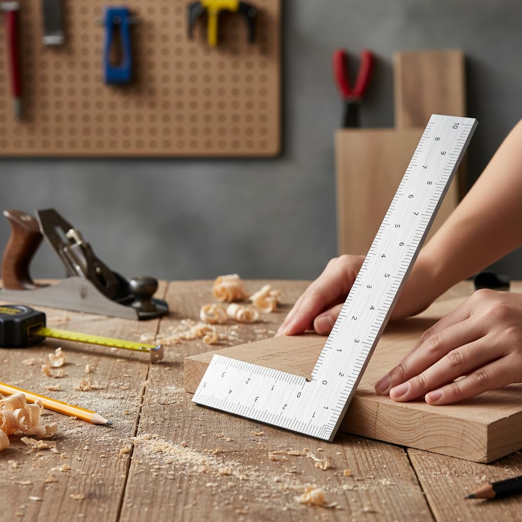 Professional L-Shaped Stainless Steel Woodworking Ruler, Double-Sided Precision Scale, Measuring and Layout Tool for Carpentry