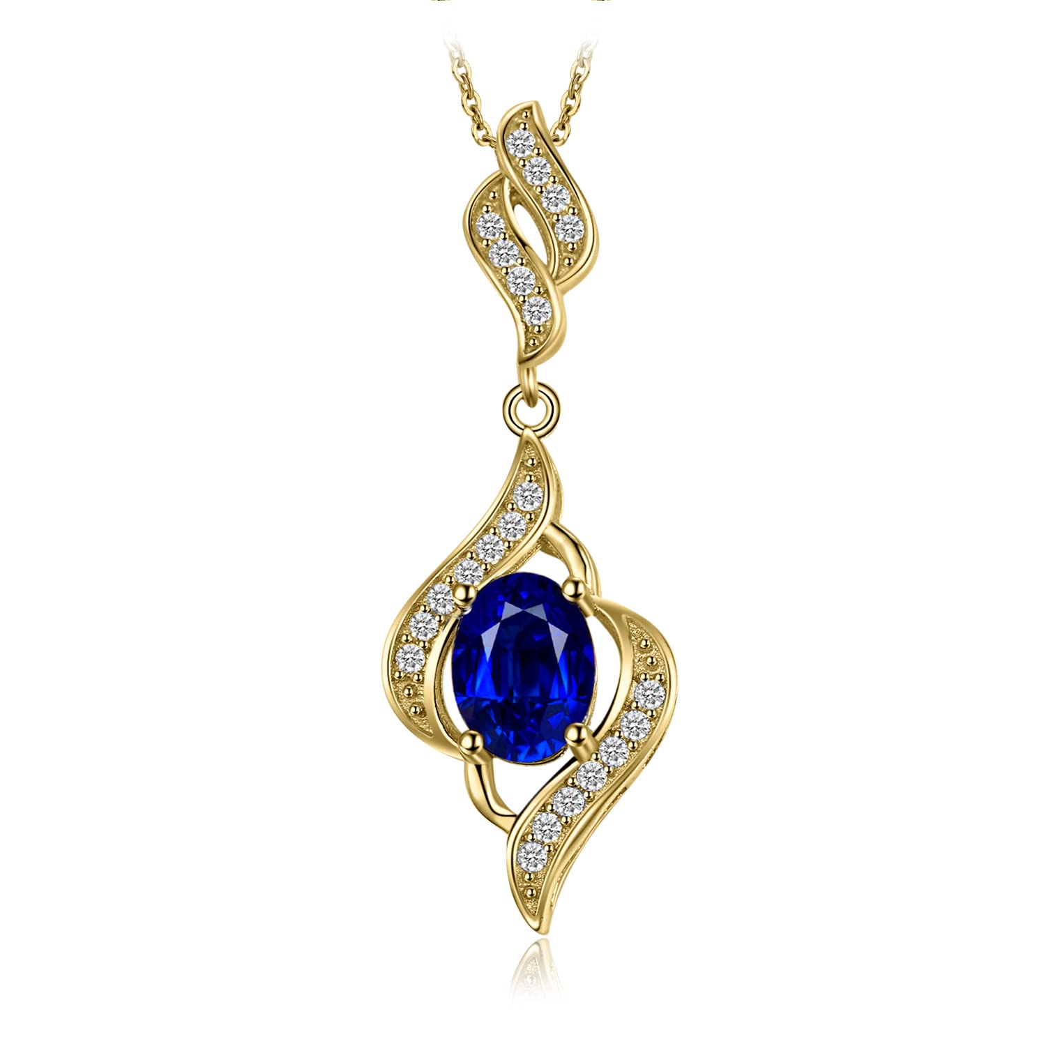 JewelryPalace 2ct Synthetique Pierre Saphir Bleu Pendentif Argent 925 Pour Femme, Plaqué Or Jaune Or Rose Colliers Argent Ensemble Parure de Bijoux Originaux, Collier Chaine Cadeau d'Anniversaire 45CM