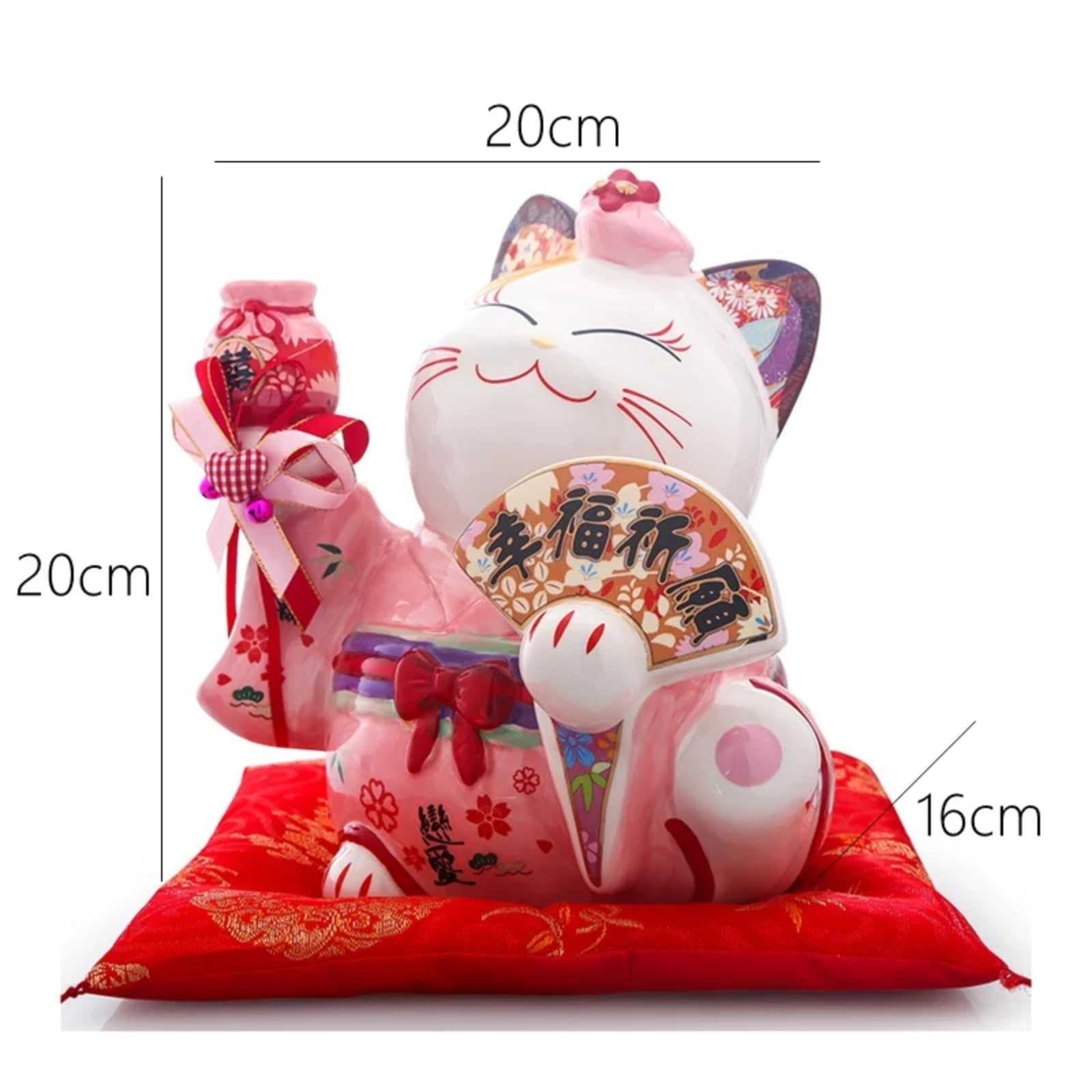 Różowy kot szczęścia ceramiczna ozdoba, 20 cm 20 cm, japońscy kochankowie szczęśliwy kot Feng Shui prezent ślubny