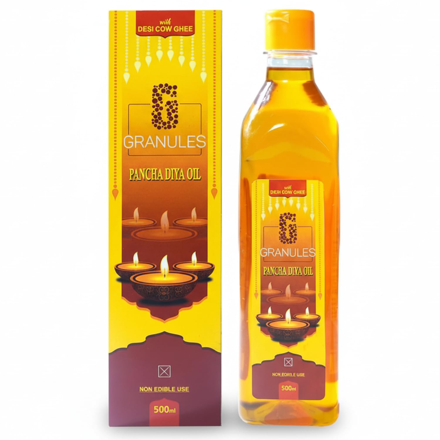 Granules Premium Pooja Oil for Diya 500ml Pack of 1 | Desi Cow Ghee Lamp Oil for Puja | Smokeless Long Lasting Flame | Oil for Pooja, Aarti, Temple, Diwali & Daily Worship