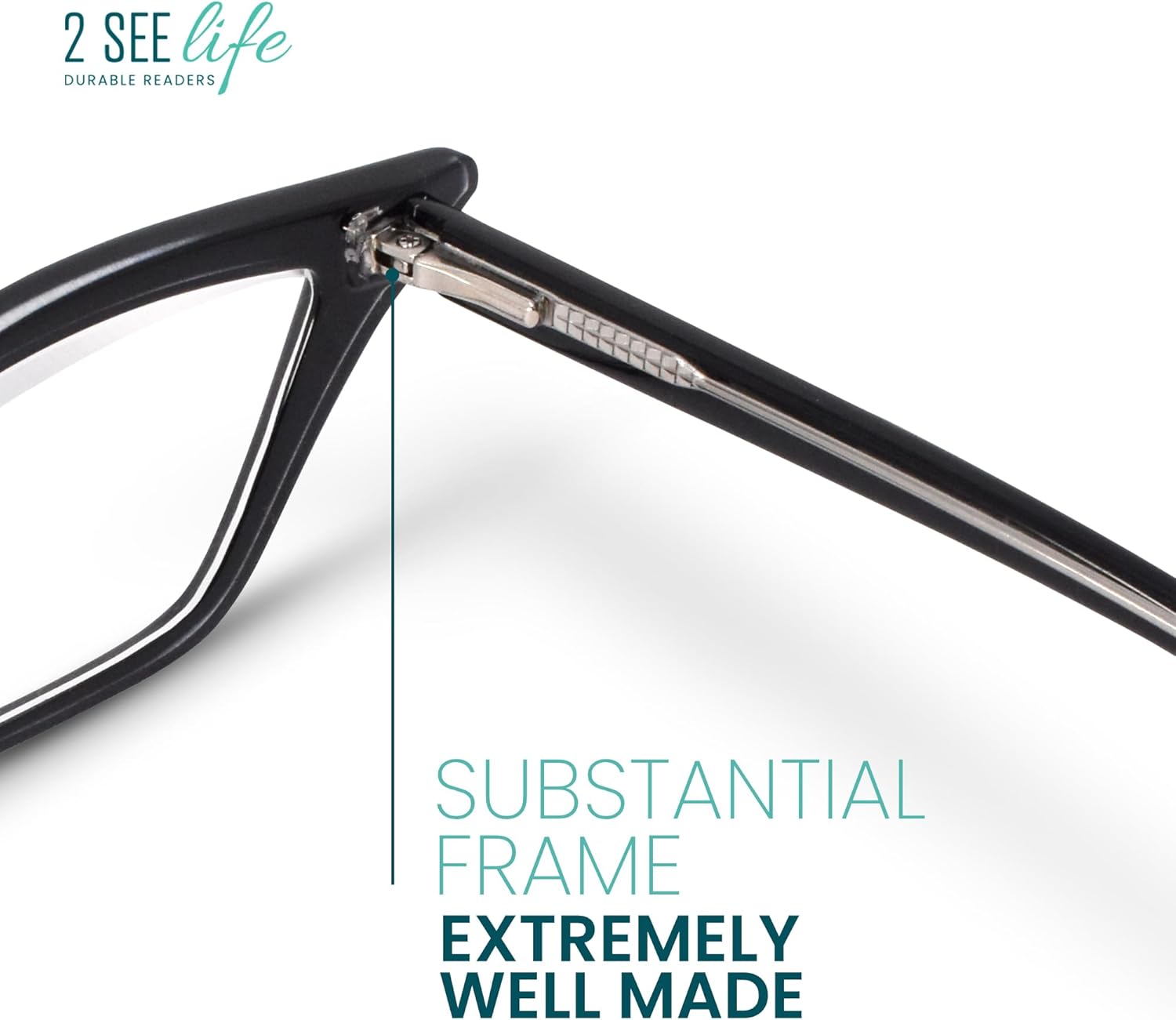 2SeeLife Premium Cat Eye Reading Glasses for Women – Narrow-Medium Fit, Sturdy Frame, Spring Hinges, Stylish Funky Readers, Black, +1.50