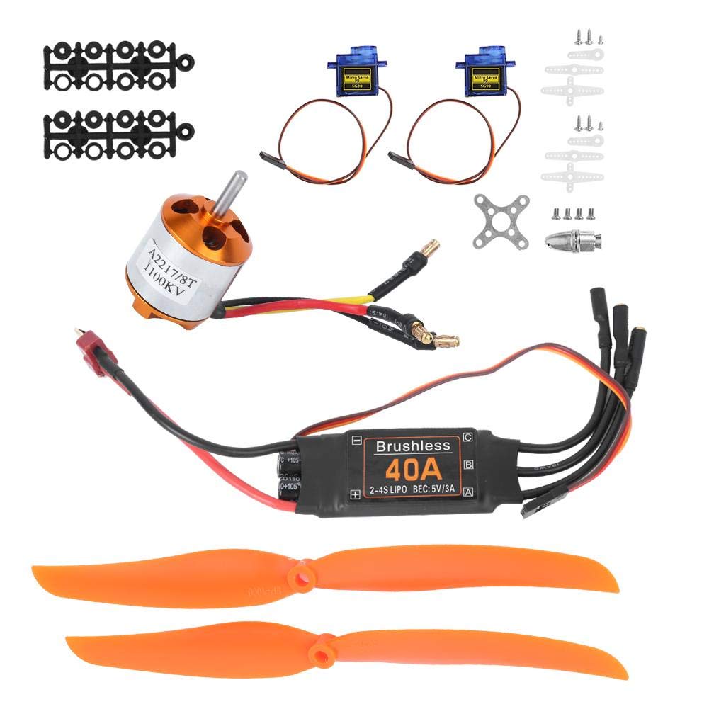 Dilwe Kit di Alimentazione Aereo RC, Motore Brushless 1100KV 40A ESC SG90 9G Servo 1060 Compatibile con Aereo RC(Motore 1100KV + ESC 40A + Servo 9G + 1060)