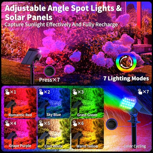 WENATY Solar Spot Lights Outdoor Color Changing, [7 Mode/12 Pack] Christmas Landscape Spotlights, Solar Lights Outdoor Waterproof, Solar Led Powered Flood Light for Outside Pathway Yard Garden Walkway - Thumbnail 4
