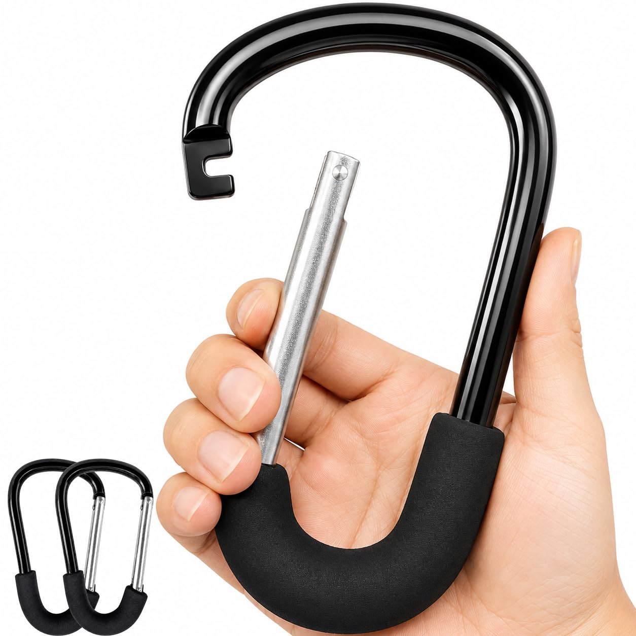 iBestgol 6.5-Inch Stroller Hooks for Bags, 2-Pack Extra Large Heavy-Duty Carabiner Clips, Universal Pram Accessories for Moms