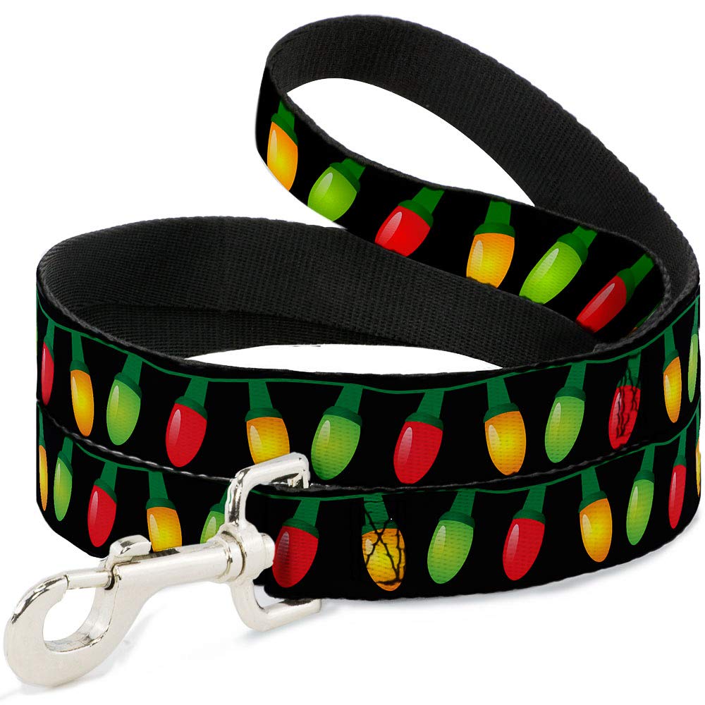 Buckle-Down Pet Leash, Dog Leash, Christmas Lights Black Multi Color, 4 Feet Long 1.0 Inch Wide