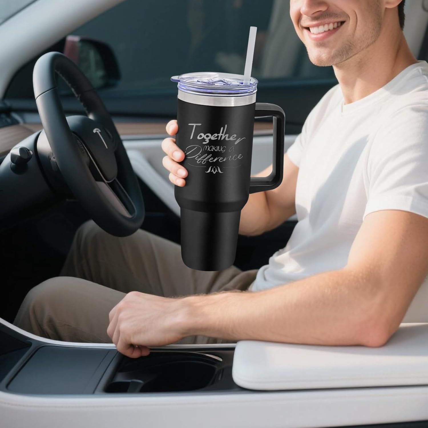 8 Pack Stainless Steel Tumblers with Handle Bulk Double Wall Powder Coated Insulated Tumbler with Lid and Straw for Laser Engrave, DIY Gift, 40oz Black - Image 7