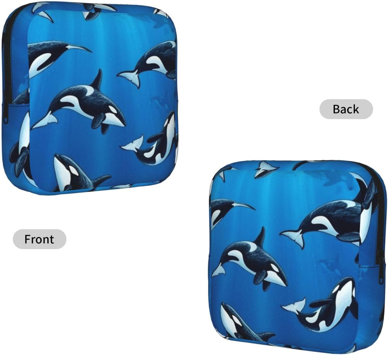 Portable Menstrual Organizer Bag Killer Whales Orcas Ocean Sea Animals, Polyester Feminine Product Pouch, Compact for Purse Outdoor Travel Gifts image 2