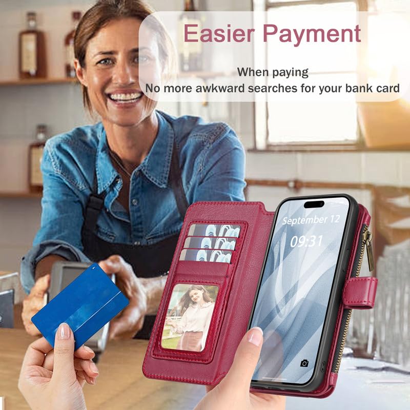 Galaxy S26 Handy Hülle【Abnehmbar, Mutil-Funktion】 Wallet Case Magnet Klapphülle PU Leder Etui Flip Cover Geldbörse Geldbeutel für Samsung Galaxy S26 - Rot