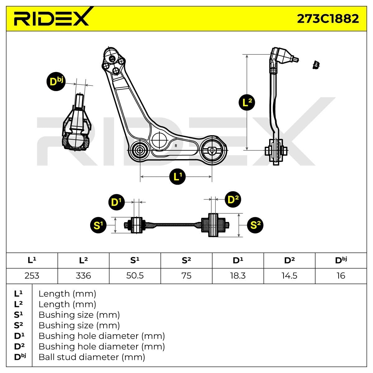 RIDEX 273C1882 Bras de suspension Avant Droite avec rotule de suspension avec support en caoutchouc Compatible avec RENAULT Megane 4 3/5 portes B9A/M/N