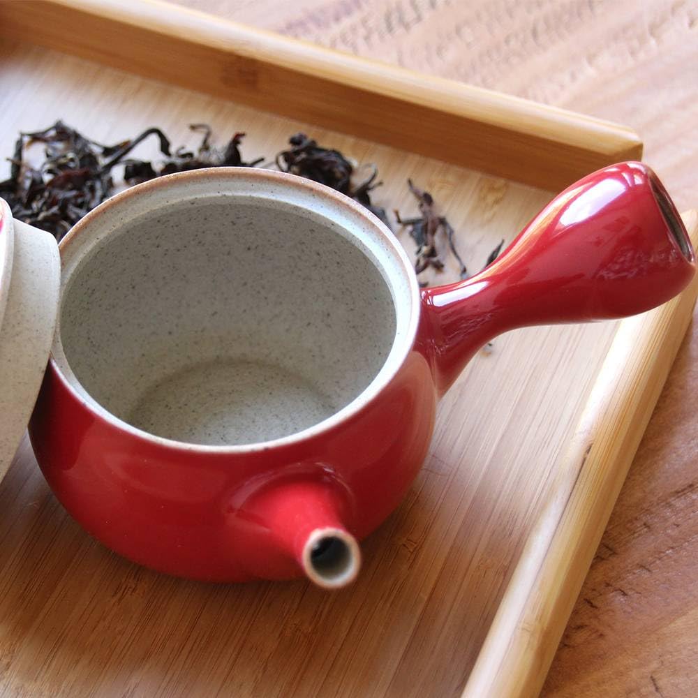 Théière Kyusu traditionnelle japonaise en crète rouge émailléec, Filtre intégré, Capacité 320 ml, Tea Soul B6021562