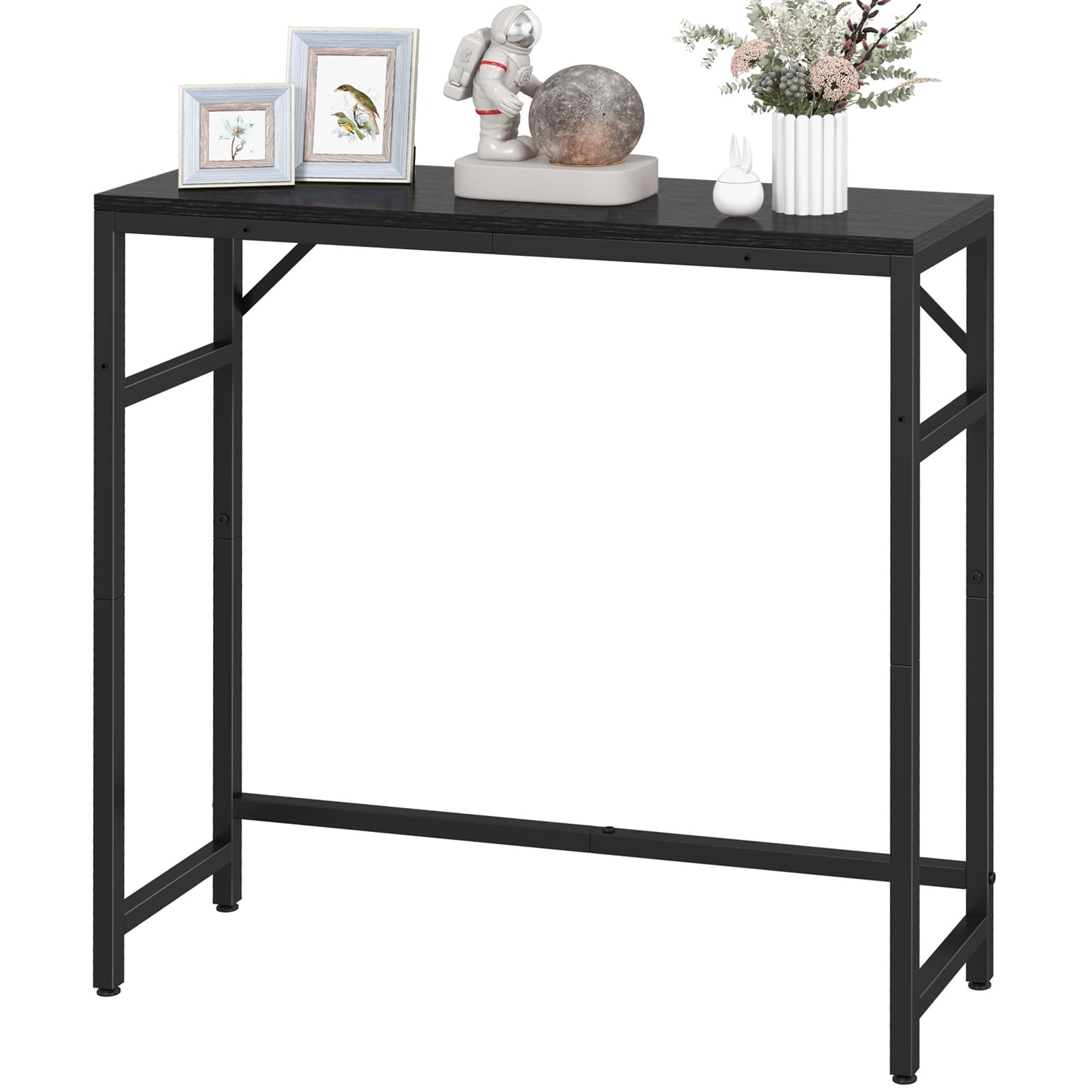 Livofloral Narrow Console Table, 75 cm Entryway Table with 2 Support Bar, Thin Sofa Table, Small Couch Table, Display Table, Side Table for Living Room, Hallway, Bedroom, Black